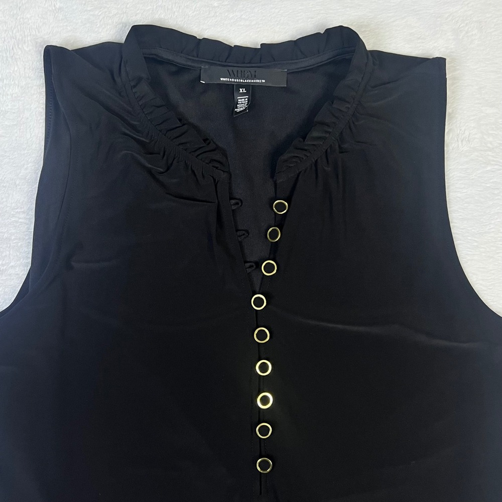 White House Black Market WHBM Black Ruffle Neck Lace Up Grommet Top XL